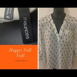 XL Long Sleeve Sheer Pattern Blouse